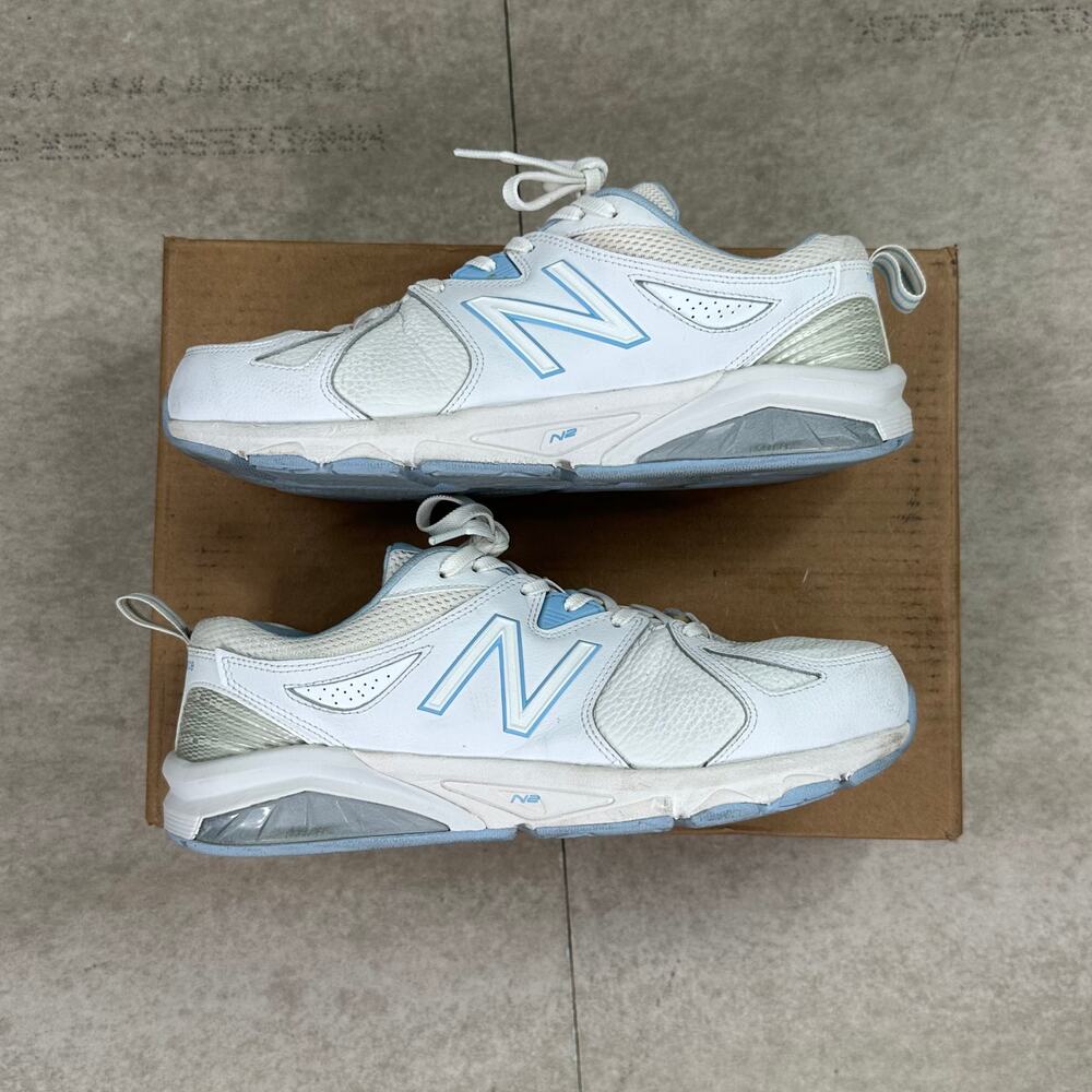 Vintage Y2K New Balance 857v2 Shoes Mens 10.5  White Leather Light Blue Low Top - Picture 2 of 8